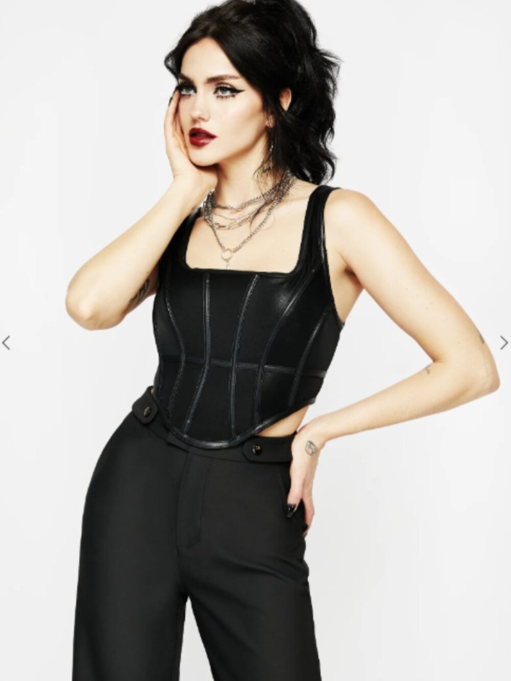 Disturbia - Ashen Faux Leather Zip Corset Top